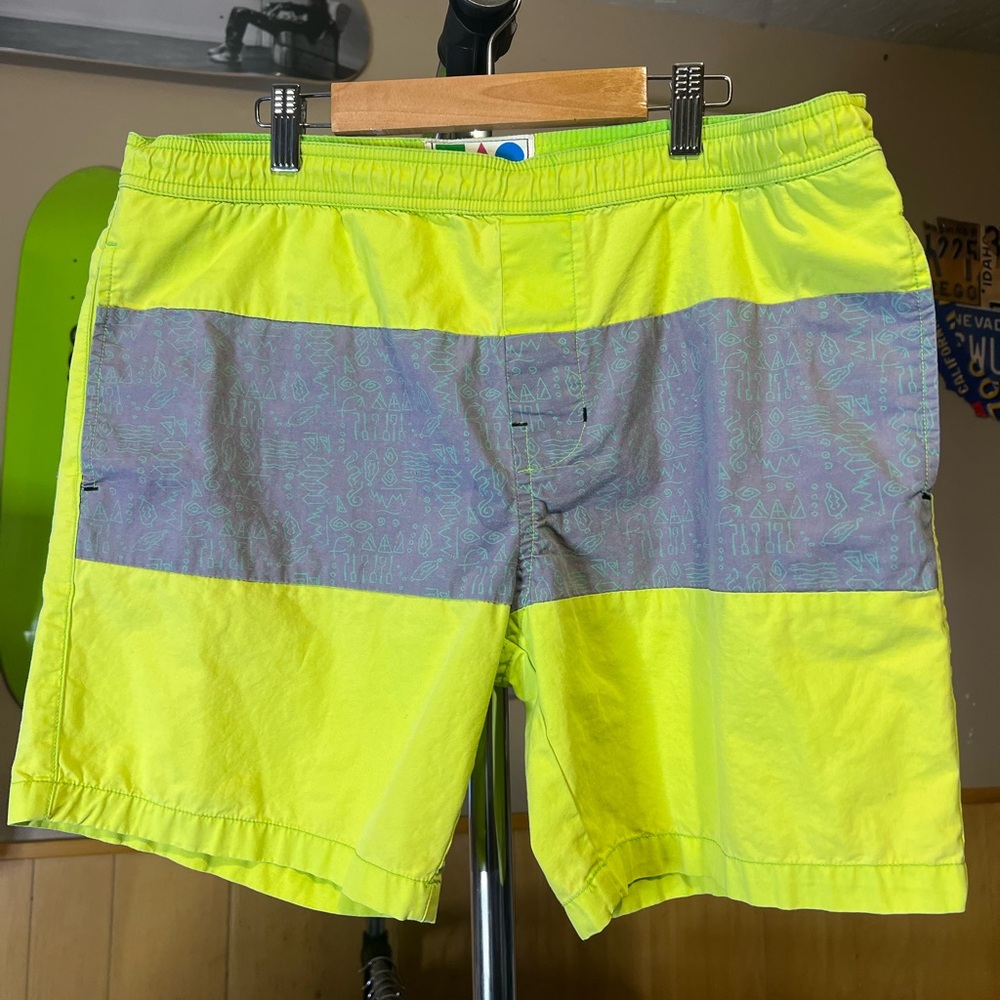 Urban Outfitters Men’s Neon Green Beach Shorts, tropicalia
